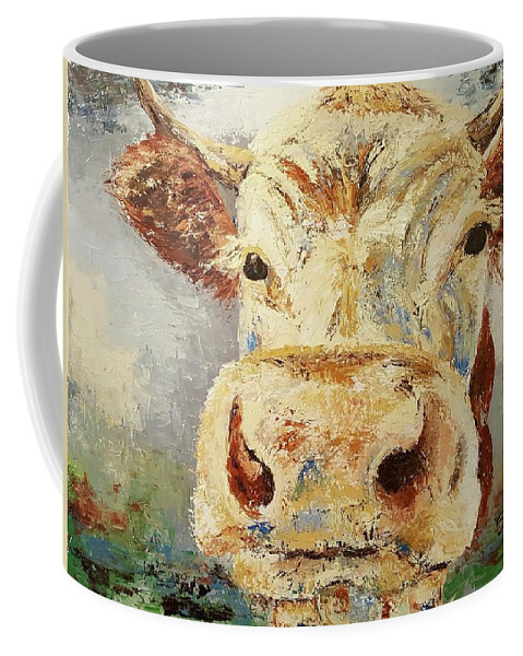 Cow Coffee Mug featuring the painting Cow face by Sunel De Lange
