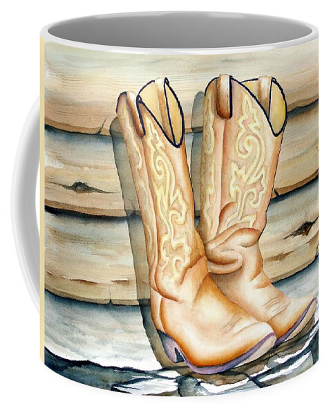 Cowboy Coffee Mug featuring the painting Cowboy Boots by Lyn DeLano