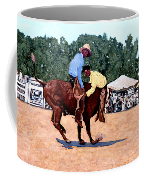 Bull Coffee Mug featuring the painting Cowboy Conundrum by Tom Roderick
