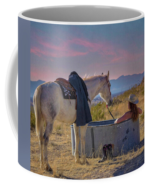 Spa Coffee Mug featuring the painting Cowgirl Spa 7op by Walter Herrit