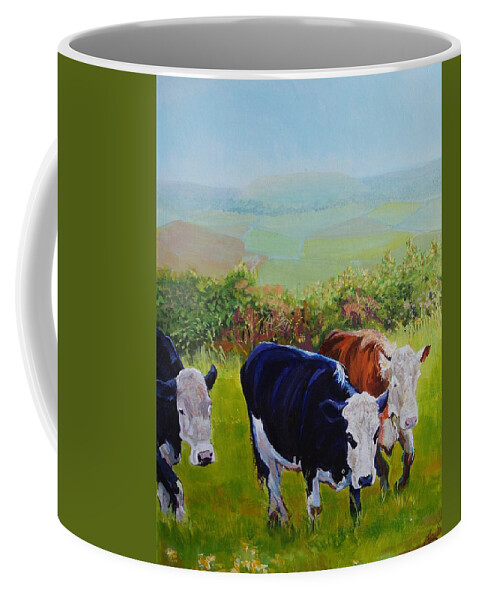 Misty Morning Coffee Mug featuring the painting Cows and English Landscape by Mike Jory