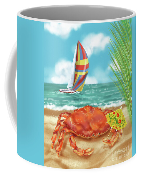 Crab Coffee Mug featuring the mixed media Crab with Cocktail Umbrella by Shari Warren
