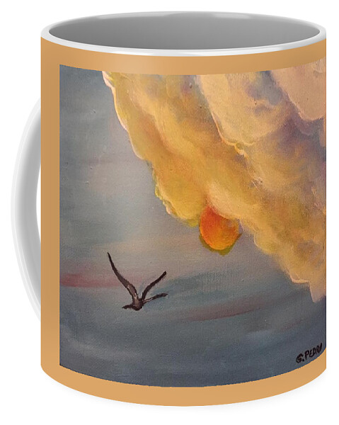 Crane Coffee Mug featuring the painting Crane in Flight during a Florida Sunset by George Pedro