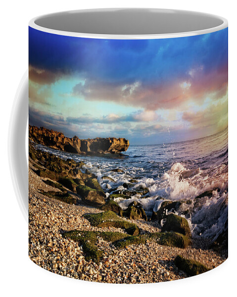 Clouds Coffee Mug featuring the photograph Crashing Waves at Low Tide by Debra and Dave Vanderlaan