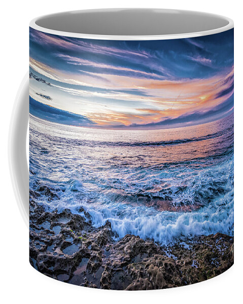 Beach Coffee Mug featuring the photograph Crashing Waves at Sunset in La Jolla by David Levin