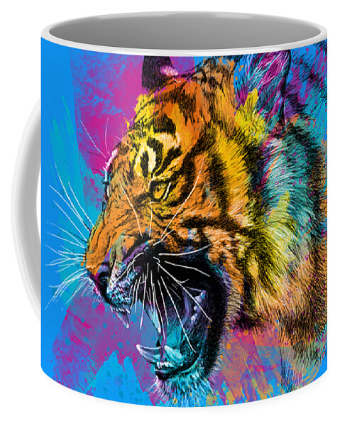 Tiger Coffee Mug featuring the digital art Crazy Tiger by Olga Shvartsur