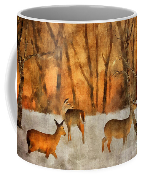 Deer Coffee Mug featuring the digital art Creatures of a Winter Sunset by Lois Bryan