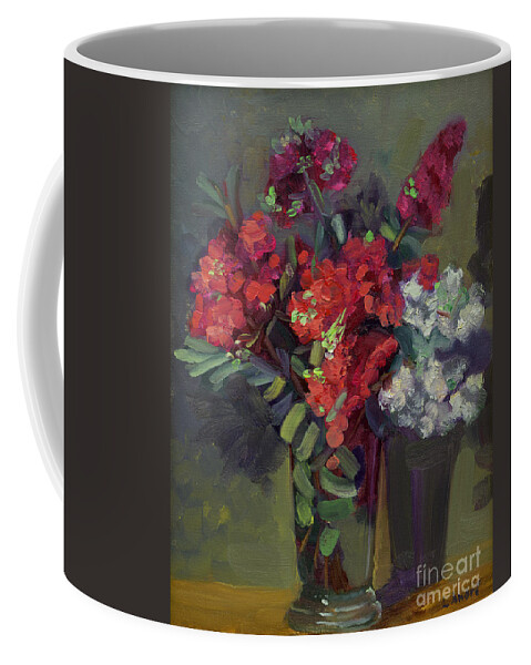 Floral Coffee Mug featuring the painting Crepe Myrtles in Glass by Lilibeth Andre