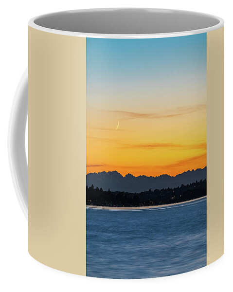 Moon Coffee Mug featuring the photograph Crescent Moon Sunset by Ken Stanback