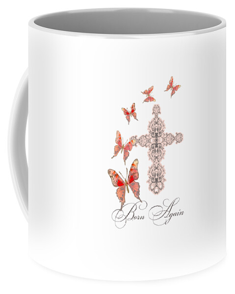 Butterfly Coffee Mug featuring the painting Cross Born Again Christian Inspirational Butterfly Butterflies by Audrey Jeanne Roberts