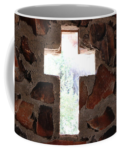 Cross Coffee Mug featuring the photograph Cross Shaped Window in Chapel by Colleen Cornelius