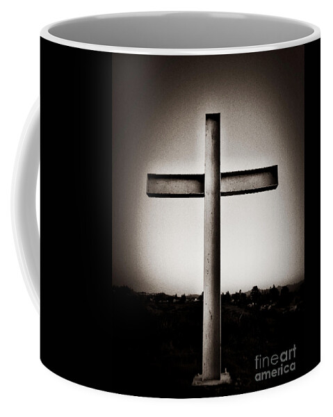 Belief Coffee Mug featuring the photograph Cross Standing Against Sky by Bryan Mullennix
