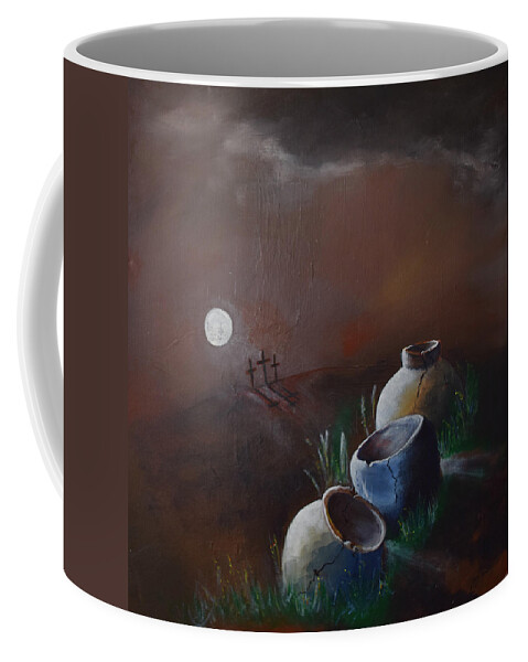Moon Coffee Mug featuring the painting Empty Crosses Empty Crocks by Gary Smith
