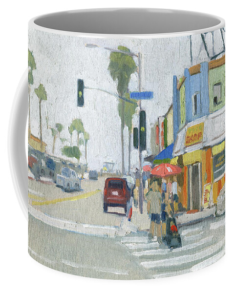 Mission Boulevard Coffee Mug featuring the painting Mission Blvd Mission Beach San Diego California by Paul Strahm