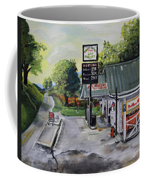 Crossroads Grocery Coffee Mug featuring the painting Crossroads Grocery - Elijay, GA - signed by Jan Dappen