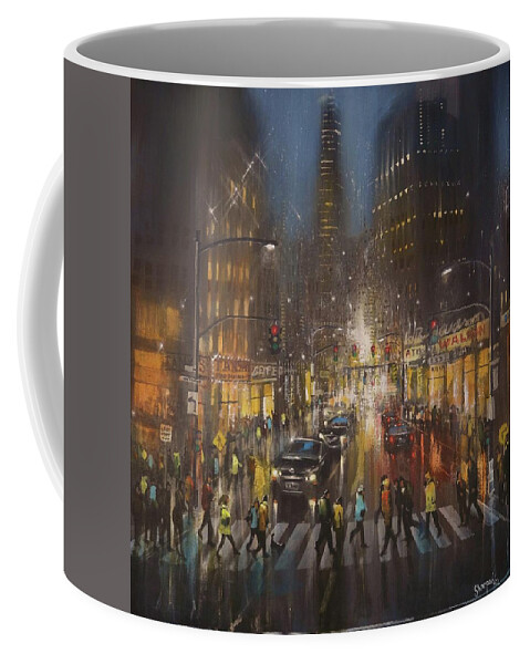 City Rain Coffee Mug featuring the painting Crosswalk by Tom Shropshire
