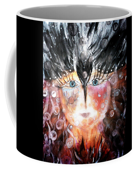 Crow Coffee Mug featuring the painting Crow Child by 'REA' Gallery