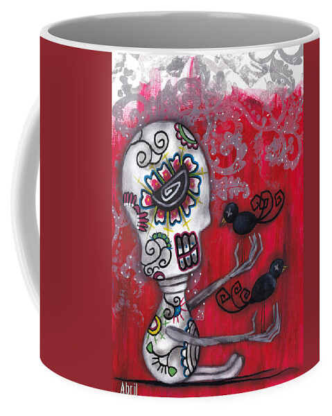 Day Of The Dead Coffee Mug featuring the painting Crow Secrets by Abril Andrade