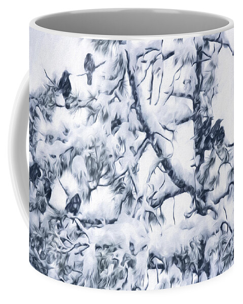 Silent Snow Coffee Mug featuring the digital art Crows In Snow by Becky Titus