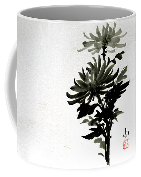 Japanese Coffee Mug featuring the painting Crysanthemums by Fumiyo Yoshikawa