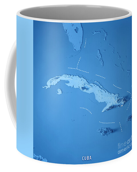 Cuba Coffee Mug featuring the digital art Cuba 3D Render Topographic Map Blue Border by Frank Ramspott