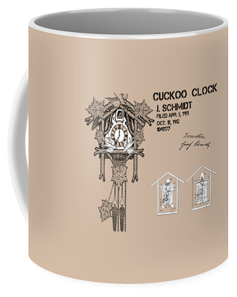 Cuckoo Clock Coffee Mug featuring the digital art Cuckoo clock patent art by Justyna Jaszke JBJart