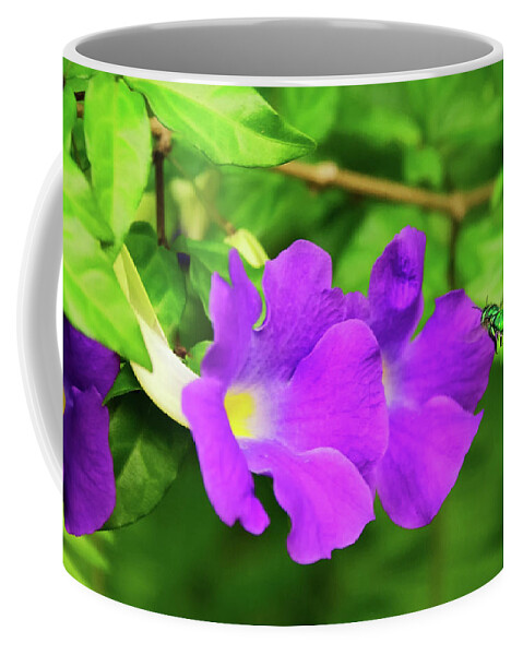 Cuckoo Wasp Coffee Mug featuring the photograph Cuckoo Wasp Darting into Purple Flower by Artful Imagery