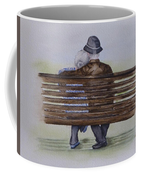 Cuddling Coffee Mug featuring the painting Cuddling is Ageless by Kelly Mills