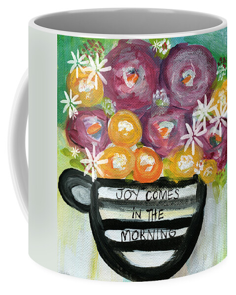 Joy Comes In The Morning Coffee Mug featuring the painting Cup Of Joy 2- Contemporary Floral Painting by Linda Woods