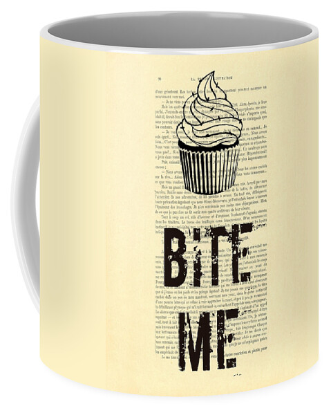 Cupcake Coffee Mug featuring the digital art Cupcake bite me typography by Madame Memento