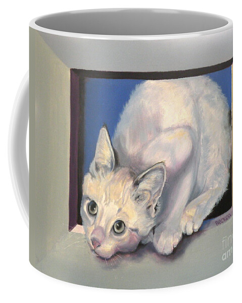 Cat Greeting Card Coffee Mug featuring the painting Curiosity by Susan A Becker
