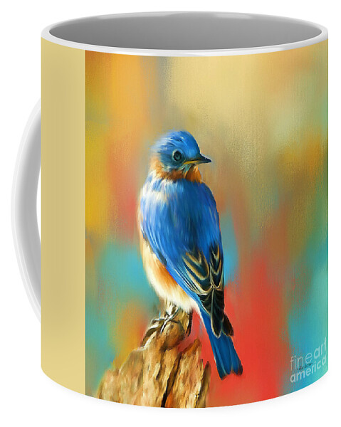 Bluebird Coffee Mug featuring the painting Curious Bluebird by Tina LeCour