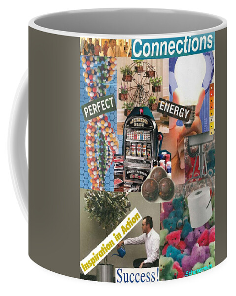 Collage Art Coffee Mug featuring the mixed media Curious Connections by Susan Schanerman