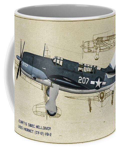 Curtis Sb2c Helldiver Coffee Mug featuring the digital art Curtis SB2-C Helldiver - Profile Art by Tommy Anderson