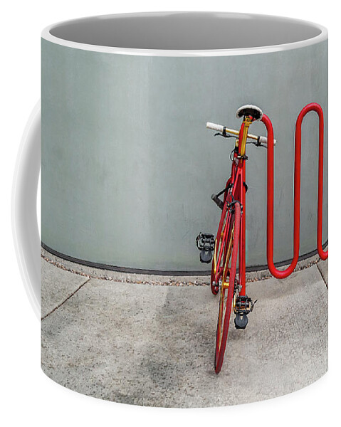 Abstracts Coffee Mug featuring the photograph Curved Rack in Red - Urban Parking Stalls by Steven Milner