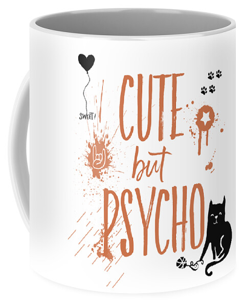 Abstract Coffee Mug featuring the digital art CUTE but PSYCHO Cat by Melanie Viola