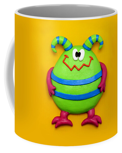 Animal Coffee Mug featuring the mixed media Cute Green Monster by Amy Vangsgard