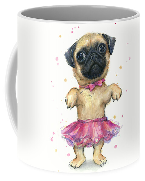 Pug Coffee Mug featuring the painting Cute Pug Puppy by Olga Shvartsur