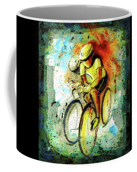 Sports Coffee Mug featuring the painting Cycling Madness 01 by Miki De Goodaboom