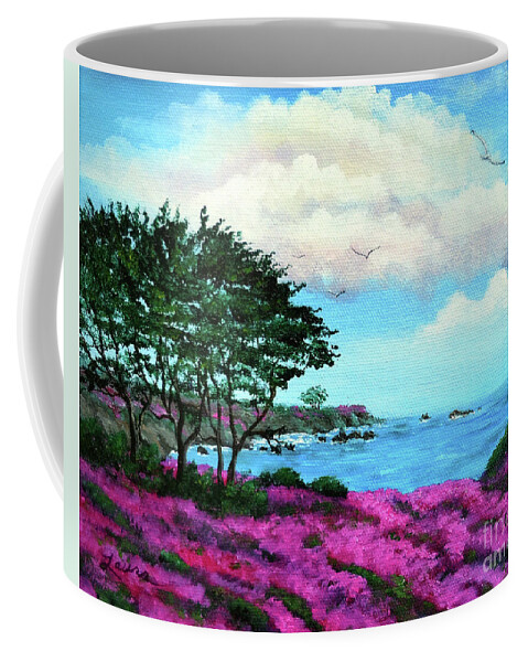 Carmel Coffee Mug featuring the painting Cypress Trees by Lovers Point by Laura Iverson