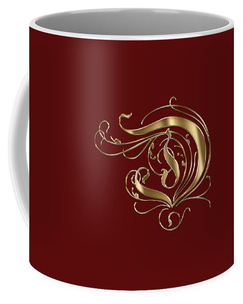 Gold Letter D Coffee Mug featuring the painting D Ornamental Letter Gold Typography by Georgeta Blanaru