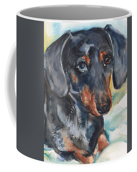 Dachshund Dog Coffee Mug featuring the painting Dachshund Portrait In Watercolor by Maria Reichert