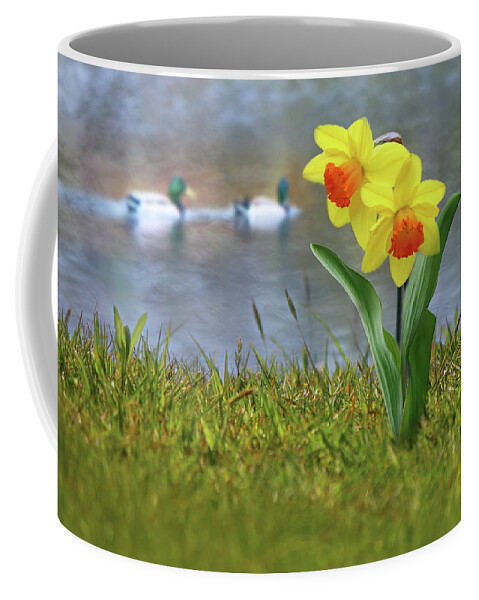 Daffodils Coffee Mug featuring the digital art Daffodils by Nina Bradica