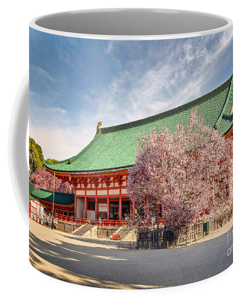 Japan Coffee Mug featuring the photograph Daigukuden Main Hall of Heian Jingu Shrine by Karen Jorstad