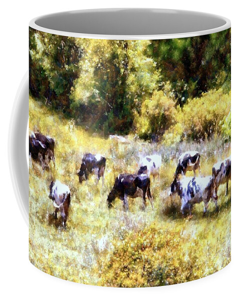 Cows Coffee Mug featuring the photograph Dairy Cows in a Summer pasture by Janine Riley