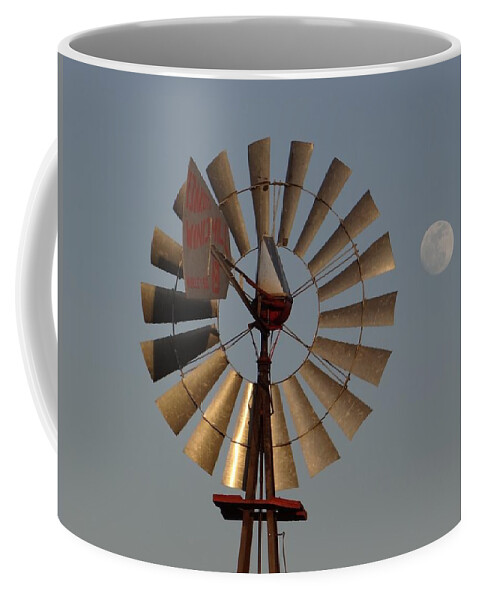 Windmill Coffee Mug featuring the photograph Dakota Windmill And Moon by Keith Stokes