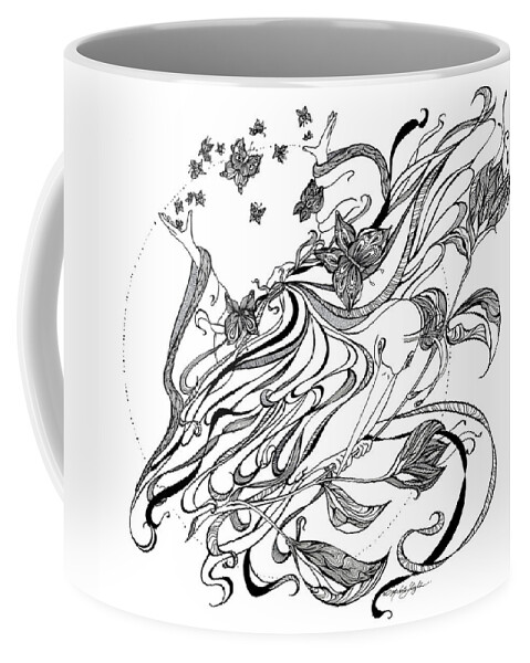 Black And White Coffee Mug featuring the drawing Damia by Michele Sleight