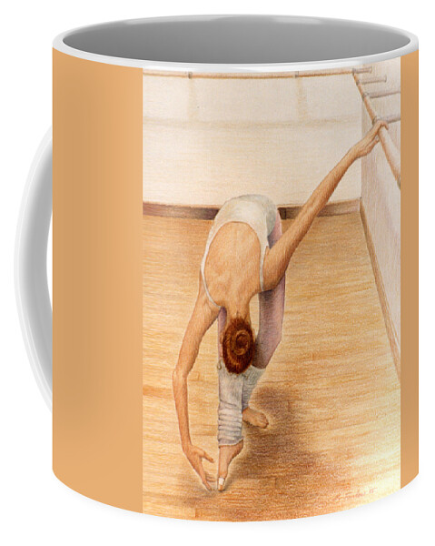 Dancer Coffee Mug featuring the drawing Dancer Bending at Barre by Phyllis Tarlow