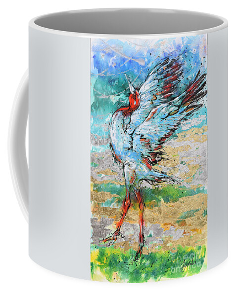 Sarus Cranes In Mating Dance. Birds Coffee Mug featuring the painting Dancing Crane 2 by Jyotika Shroff