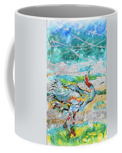 Sarus Cranes In Mating Dance. Birds Coffee Mug featuring the painting Dancing Crane 1 by Jyotika Shroff